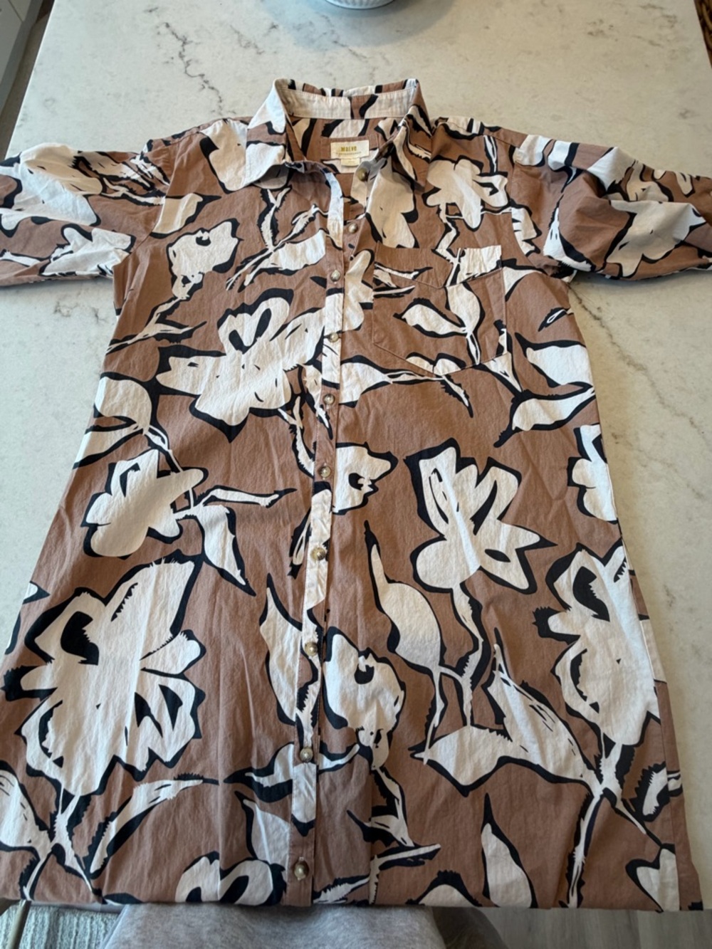 Anthropologie Maeve Brown, Cream & Black Floral Button-Up dress! M - Picture 6 of 6